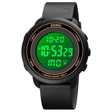 SKMEI Digital Watch with LED Display and Everyday Alarm Functions - black round LED display sports watch with alarm and date