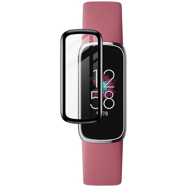 IMAK Plexiglass HD Screen Protector for Fitbit and ZTE Watches on pink band watch, clear scratch-resistant plexiglass shield preserving touch and clarity