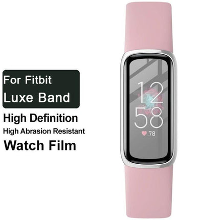 IMAK Plexiglass HD Screen Protector for Fitbit and ZTE Watches clear scratch-resistant film on pink Fitbit Luxe display