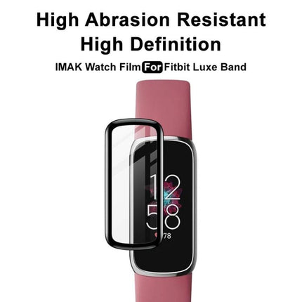 IMAK Plexiglass HD Screen Protector for Fitbit and ZTE Watches clear plexiglass film on pink-banded fitness watch protecting display