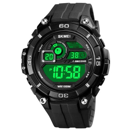 SKMEI Men's Luminous Dual Time Alarm Waterproof Sports Watch black digital sports watch with green backlight, dual time, stopwatch and rubber strap