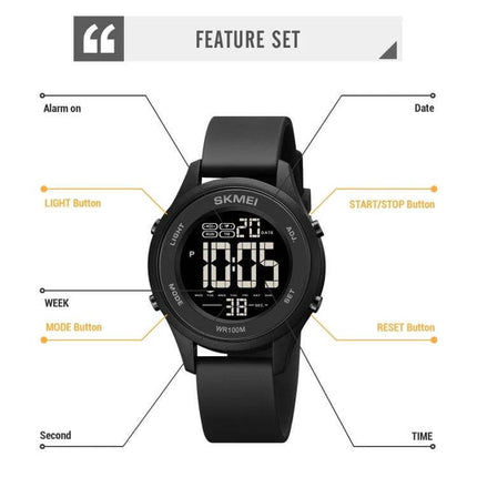 SKMEI LED Digital Watch with Luminous Display for Daily Use - black waterproof digital sports watch with luminous display and mode buttons