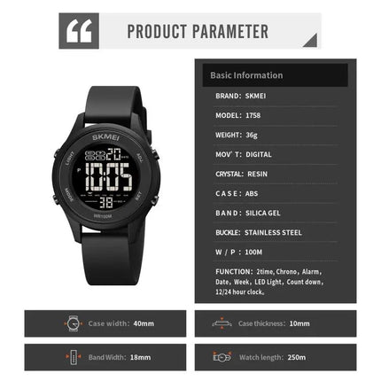 SKMEI LED Digital Watch with Luminous Display for Daily Use