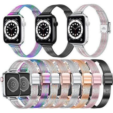 14mm Steel Seven-Bead Safety Buckle Watchband Apple Watch