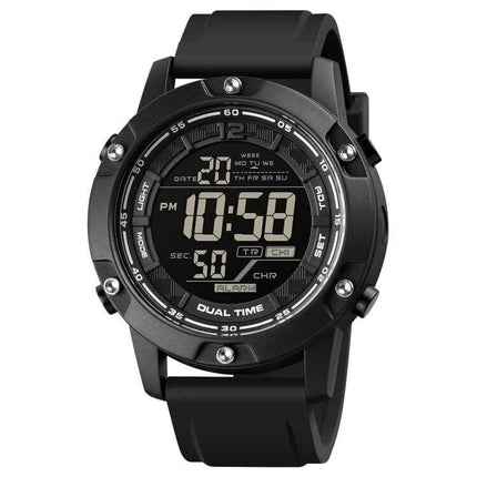 SKMEI Waterproof Digital Watch with Dual Time Display black resin dual-time sports watch, waterproof to 100m, digital swim-ready timepiece