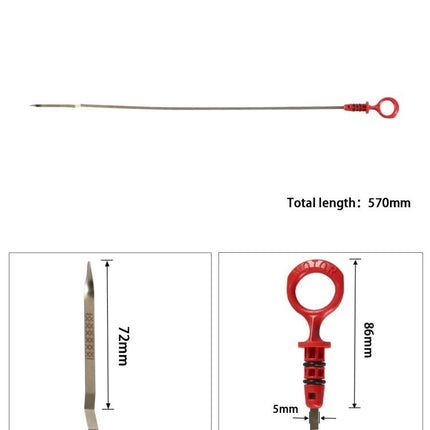 Essential Dipstick for Checking Oil Levels in Volvo Vehicles - 570mm steel dipstick with red ring handle for accurate engine oil checks