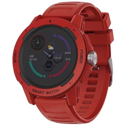 North Edge Mars 2 Outdoor Smart Watch for Health and Activity Tracking red rugged smartwatch showing heart rate, step count and weather on display
