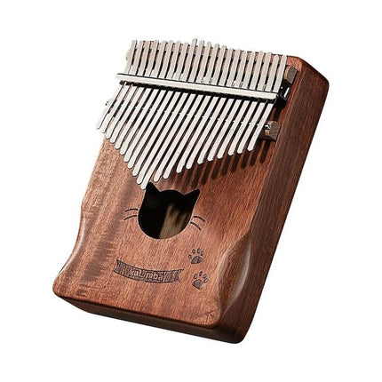 Acacia Wood Kalimba for Relaxing Daily Music Moments at Home wooden thumb piano with cat-shaped sound hole and metal tines