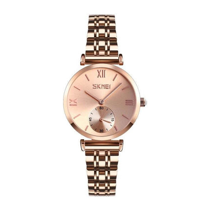 SKMEI Stylish Roman Numeral Watch for Couples Daily Wear rose gold women's watch with Roman numerals and stainless steel band
