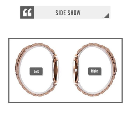 SKMEI Stylish Roman Numeral Watch for Couples Daily Wear showing left and right side views of rose gold watch pair
