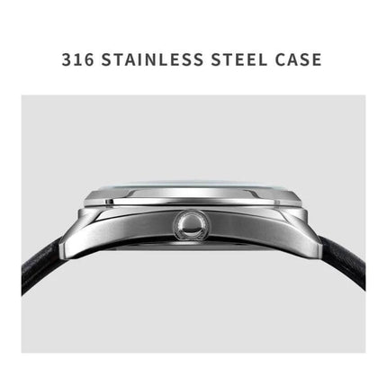 SKMEI Ladies Watch with Leather Strap and Pattern Dial for Daily Wear - side view showing 316 stainless steel case and leather strap