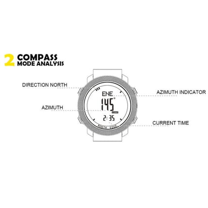 North Edge Waterproof Outdoor Sports Smart Watch displaying compass mode with azimuth 145°, direction north and current time