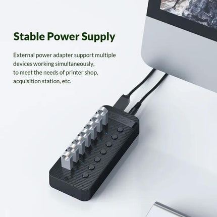 Orico 10-Port USB Hub for Connecting Multiple Devices with Individual Switches | Syndmart