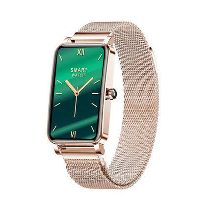 Smart Watch for Everyday Health and Activity Tracking - rose gold smartwatch with green display showing steps and heart-rate-ready design