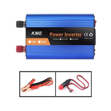Carmaer 500W DC to AC Power Inverter for Vehicles and Home Use blue compact inverter with cables and clamps