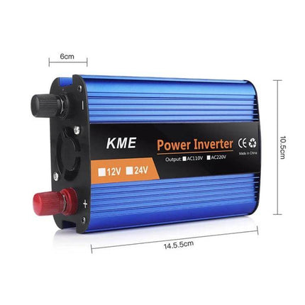 Carmaer 500W DC to AC Power Inverter for Vehicles and Home Use - compact blue 12V/24V inverter with voltage display for camping, road trips and home backup