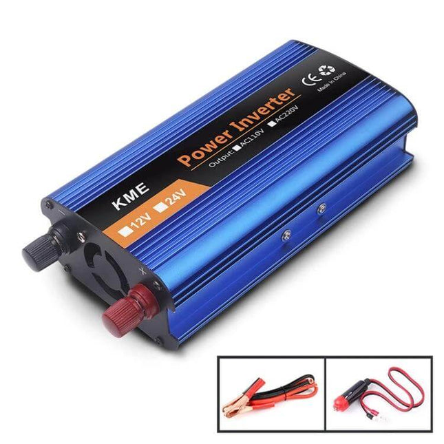 Carmaer 1200W DC to AC Vehicle Power Inverter for Home Use - blue 1200W car power inverter with alligator clamps and cigarette plug, voltage monitoring