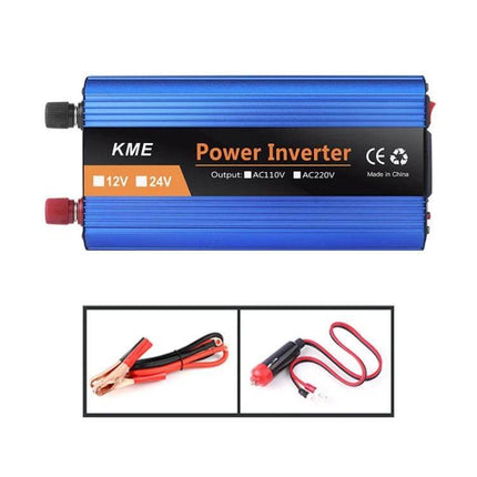 Carmaer 1200W DC to AC Vehicle Power Inverter for Home Use compact blue inverter with clamps and cigarette lighter cable