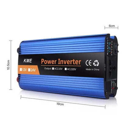Carmaer 1200W DC to AC Vehicle Power Inverter for Home Use compact blue inverter for car camping with AC110V/AC220V outputs and voltage display