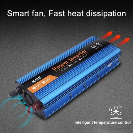 Carmaer 1200W DC to AC Vehicle Power Inverter for Home Use - blue aluminum inverter with smart fan, heat dissipation and voltage monitoring