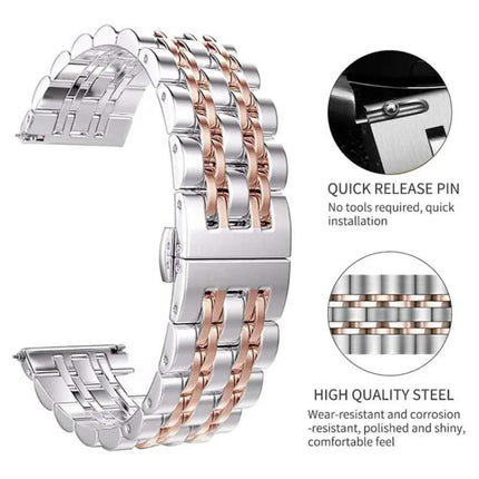 Seven-Bead Steel Watch Band Replacement Adjustable 20mm/22mm