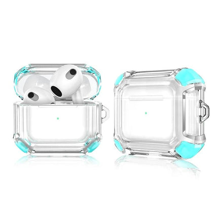Protective Case for AirPods with Loop for Daily Carry clear PC shell with turquoise corner guards and built-in loop