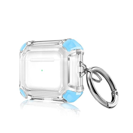 Protective Case for AirPods with Loop for Daily Carry clear blue-corner PC shell with metal keyring for commuters