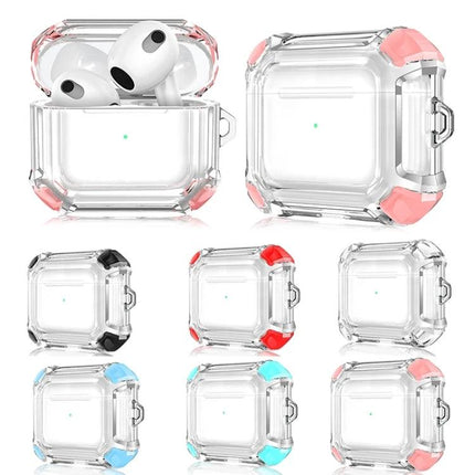 Protective Case for AirPods with Loop for Daily Carry - Clear PC drop-resistant case with colored corner bumpers and attachment loop