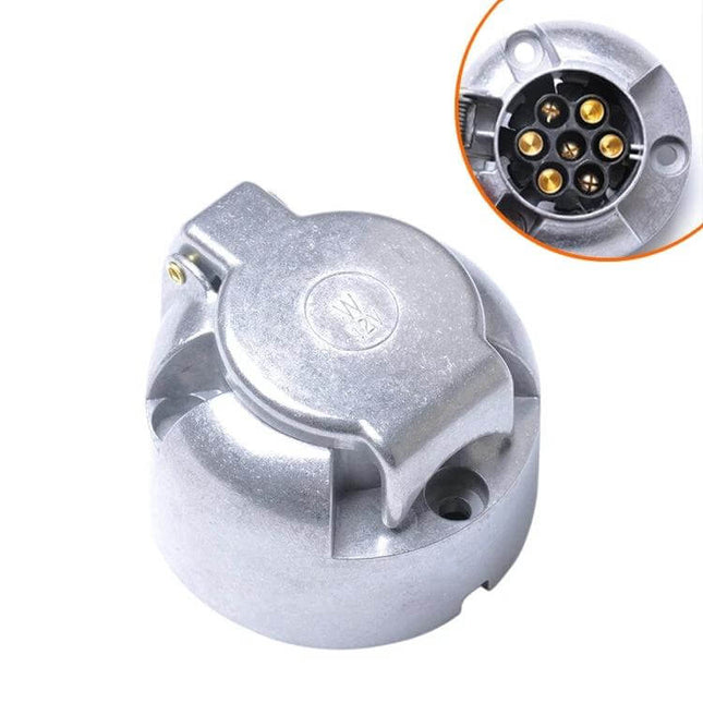 7 Pin Round Trailer Plug Connector for EU Towing aluminum 7‑pole screw-contact plug for trailers and caravans, corrosion‑resistant housing