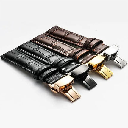 Cowhide Leather Watch Strap Butterfly Buckle, Multiple Sizes