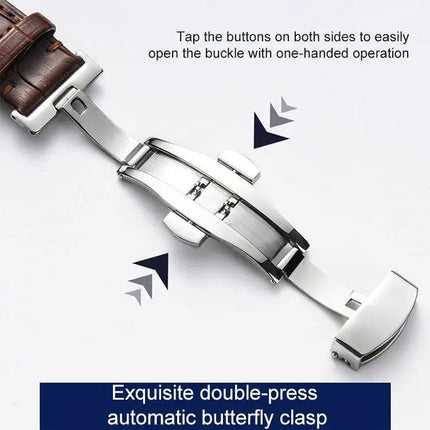 Cowhide Leather Watch Strap Butterfly Buckle, Multiple Sizes