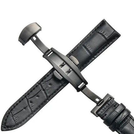Cowhide Leather Watch Strap Butterfly Buckle, Multiple Sizes