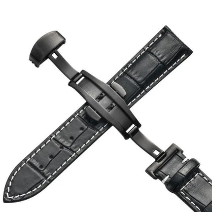 Cowhide Leather Watch Strap Butterfly Buckle, Multiple Sizes