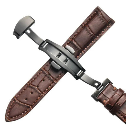 Cowhide Leather Watch Strap Butterfly Buckle, Multiple Sizes
