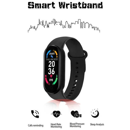 Essential Wearable for Daily Health and Activity Tracking - sleek black smart wristband showing heart rate, blood pressure, blood oxygen and activity reminders