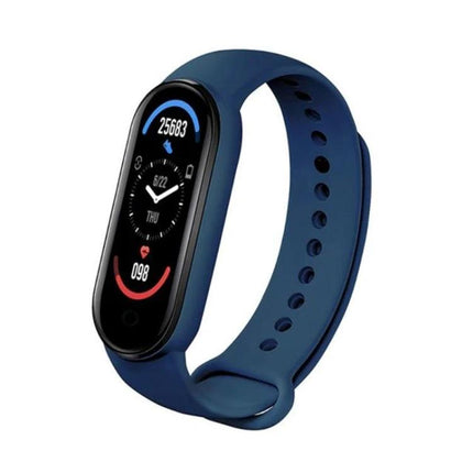 Essential Wearable for Daily Health and Activity Tracking navy fitness band showing heart rate, step count and blood oxygen on display