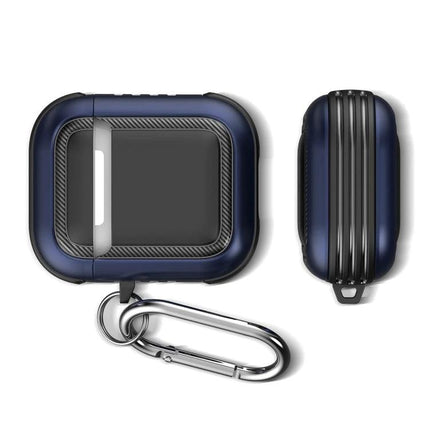 Protective Case with Carabiner for Everyday AirPods Carry - navy rugged protective case with metal carabiner attached