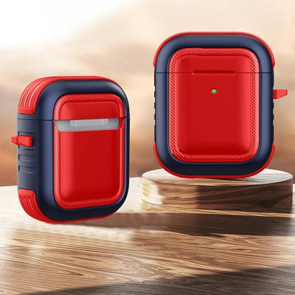 Protective Case with Carabiner for Everyday AirPods Carry – red and navy rugged protective AirPods case with clip