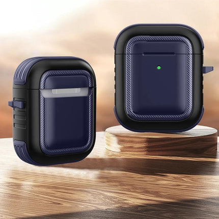 Protective Case with Carabiner for Everyday AirPods Carry - navy rugged protective AirPods case with clip for commuting and travel