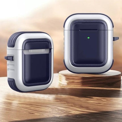 Protective Case with Carabiner for Everyday AirPods Carry - navy rugged protective shell with clip for commuting and travel