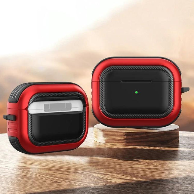 Keep Your AirPods Pro Safe with Carabiner Case for Daily Outings, red dustproof protector with reserved charging port