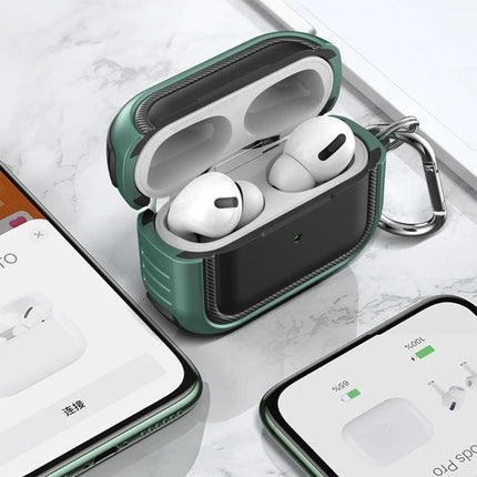 Keep Your AirPods Pro Safe with Carabiner Case for Daily Outings - Dustproof green protective cover clipped to backpack loop