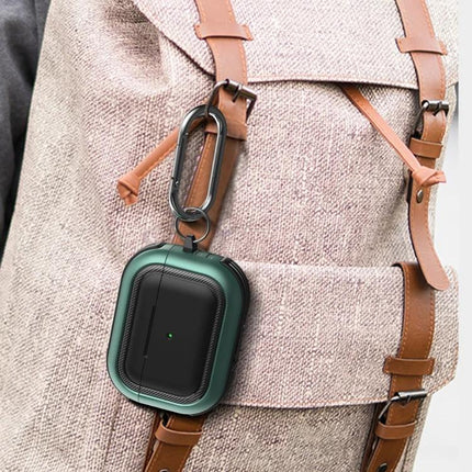 Keep Your AirPods Pro Safe with Carabiner Case for Daily Outings — green dustproof case clipped to backpack