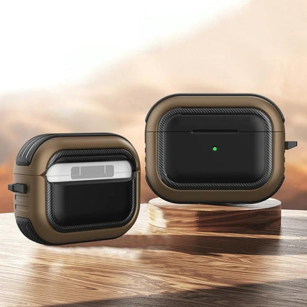Keep Your AirPods Pro Safe with Carabiner Case for Daily Outings - Dustproof brown protective case clipped to backpack loop