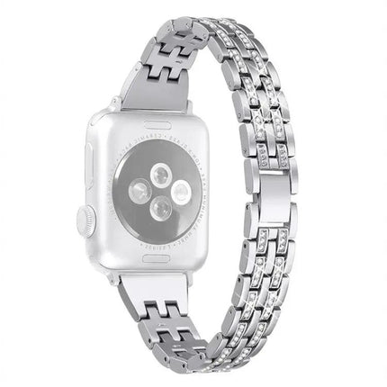 Double Row Diamond Alloy Apple Watch Band Adjustable 38-45mm