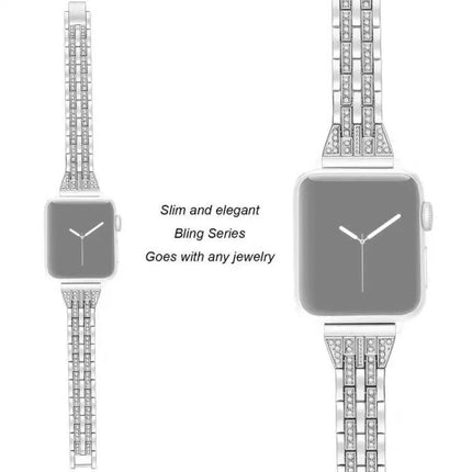 Double Row Diamond Alloy Apple Watch Band Adjustable 38-45mm