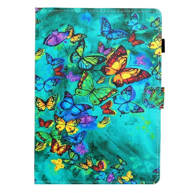 Versatile PU Leather Protective Case with Holder for 7-10 Inch Tablets — teal butterfly print folio with stand and pen loop