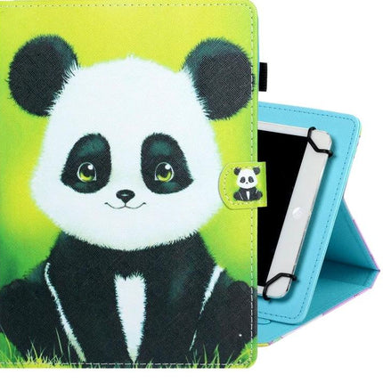 Versatile PU Leather Protective Case with Holder for 7-10 Inch Tablets featuring cute panda print, stand function and secure corner straps