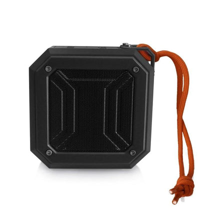 Rixing Compact Bluetooth Speaker For Portable Everyday Use shown front with orange carry cord, pocketable rugged design for outdoor use