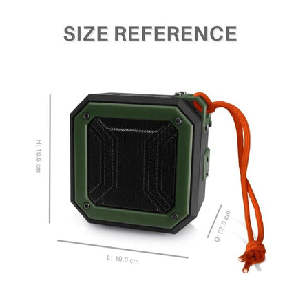 Rixing Compact Bluetooth Speaker For Portable Everyday Use compact green speaker with orange strap, size reference
